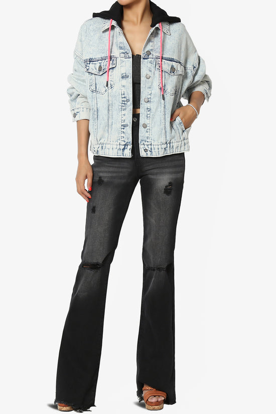 Snazzy High Rise Knee Destroy Flare Jeans BLACK