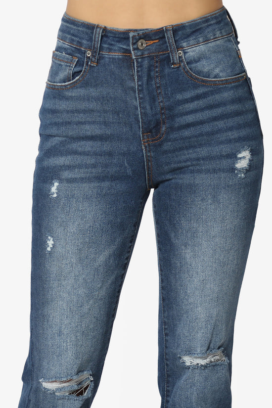 Snazzy High Rise Knee Destroy Flare Jeans DARK
