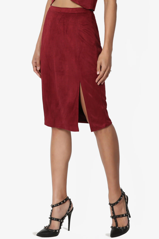 Benvenuto Slit Side Faux Suede Pencil Skirt