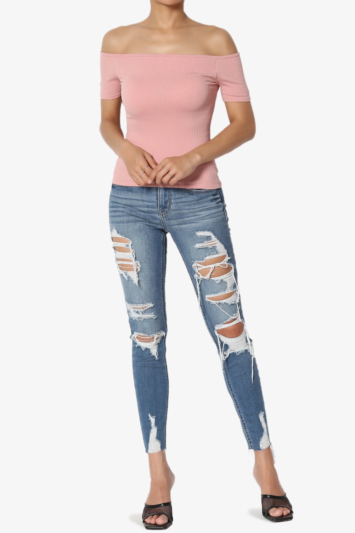 Latch Off Shoulder Ribbed Top