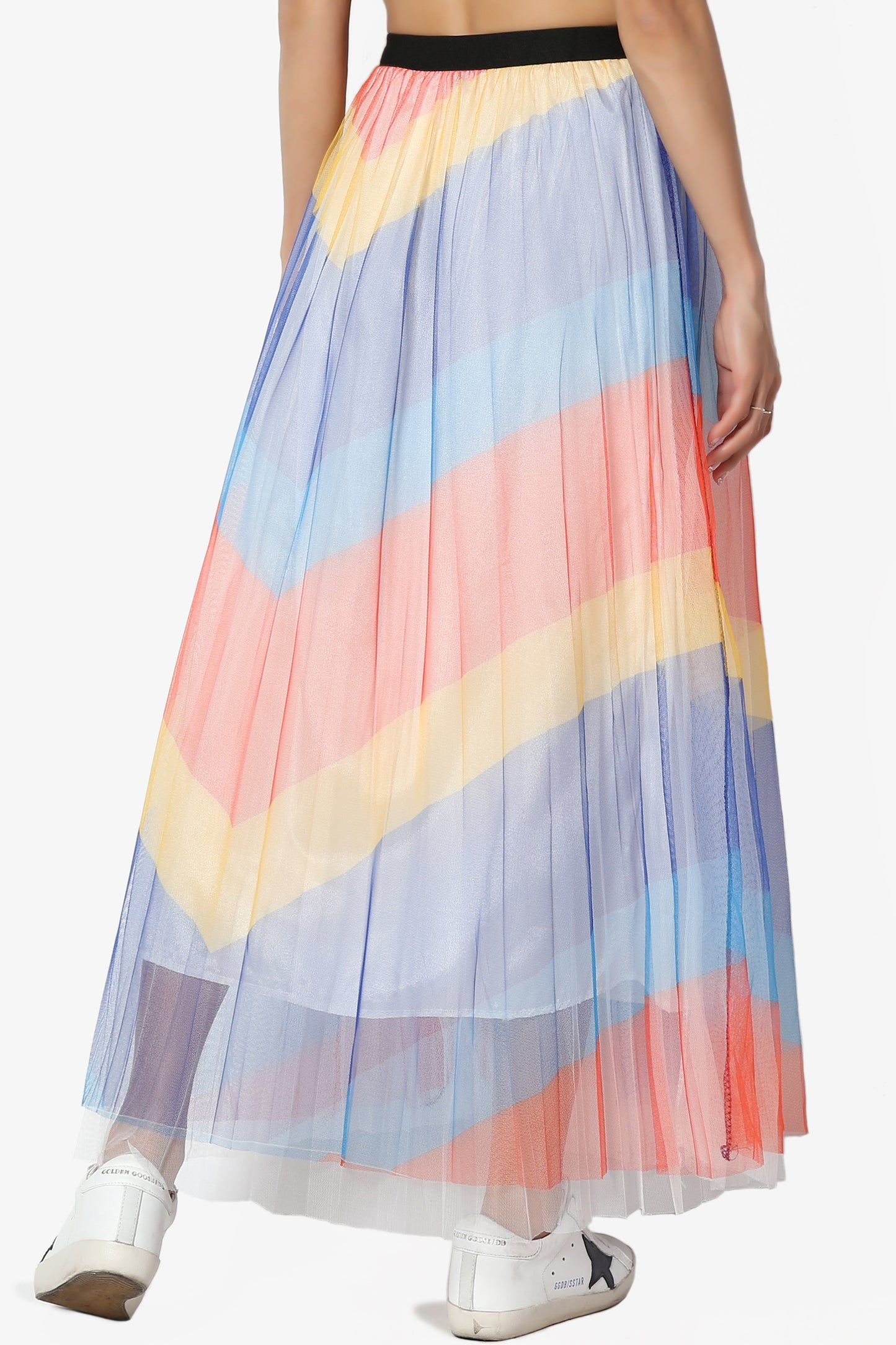 Bernadette Chevron Mesh Pleated Skirt - TheMogan