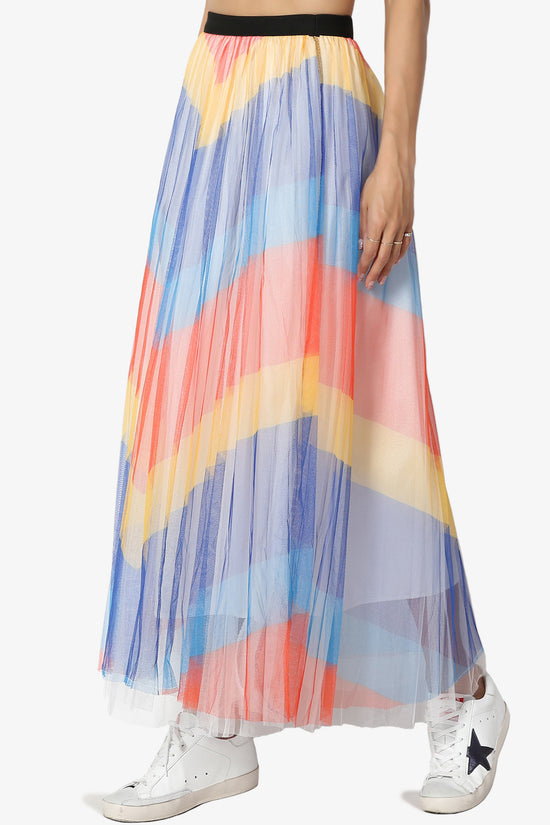 Bernadette Chevron Mesh Pleated Skirt - TheMogan