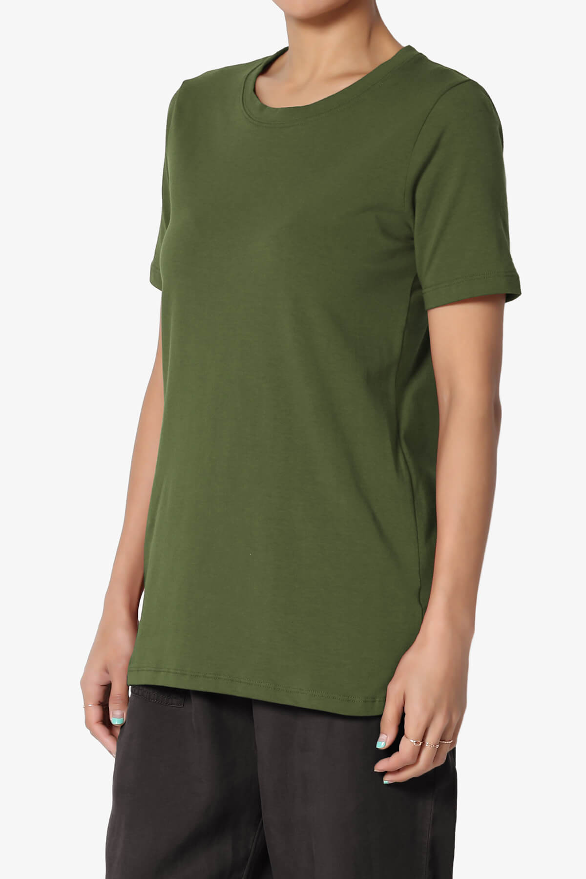 Elora Crew Neck Short Sleeve T-Shirt ARMY GREEN_3