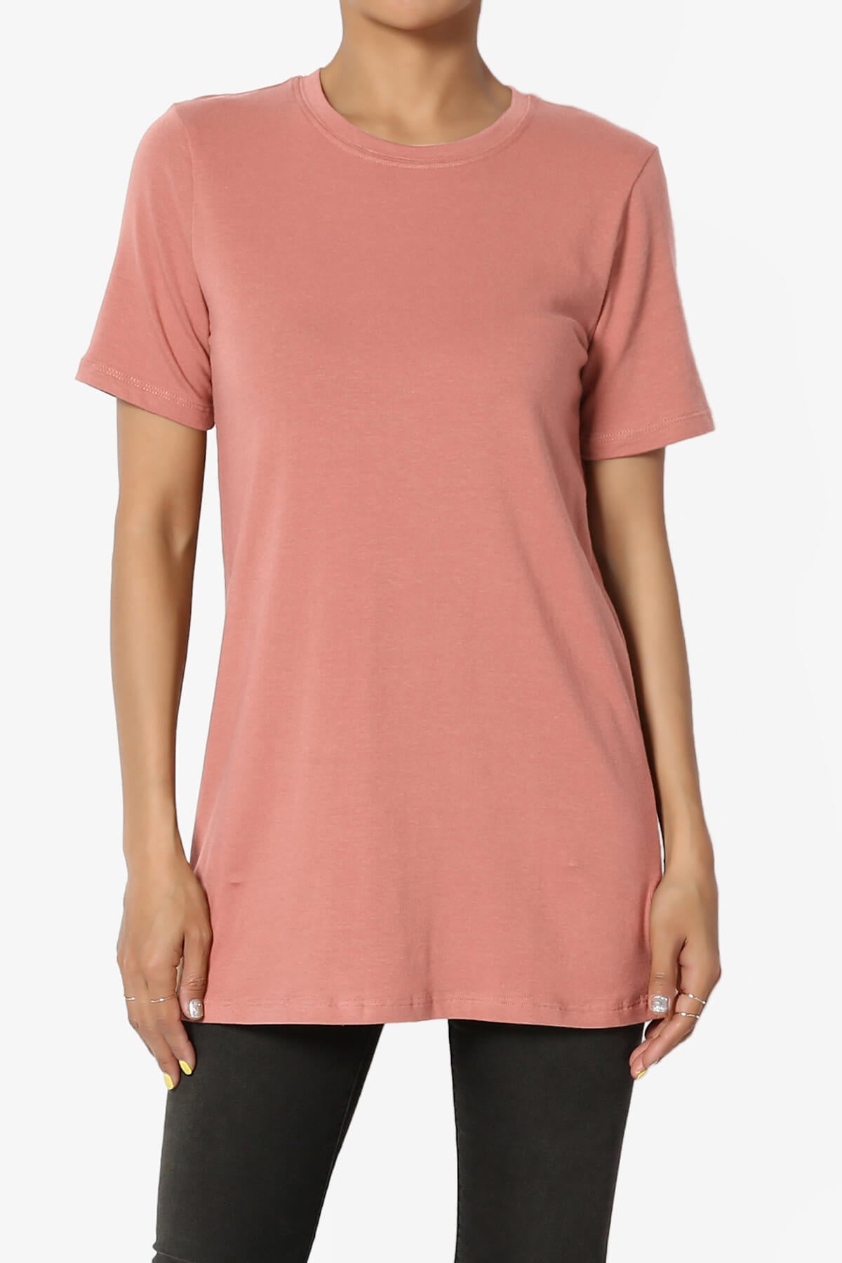 Elora Crew Neck Short Sleeve T-Shirt ASH ROSE_1