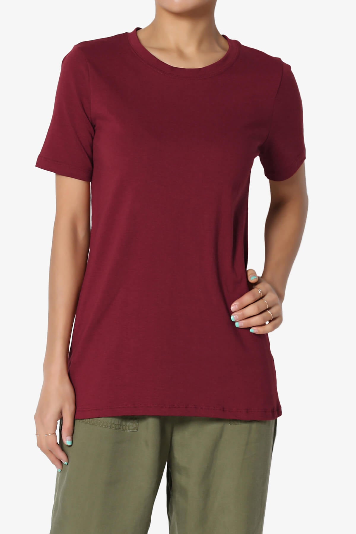 Elora Crew Neck Short Sleeve T-Shirt BURGUNDY_1
