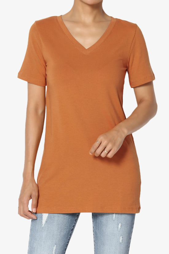 Elora V-Neck Short Sleeve T-Shirt ALMOND_1