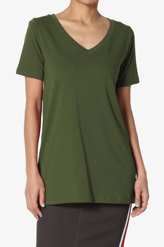 Elora V-Neck Short Sleeve T-Shirt ARMY GREEN_1