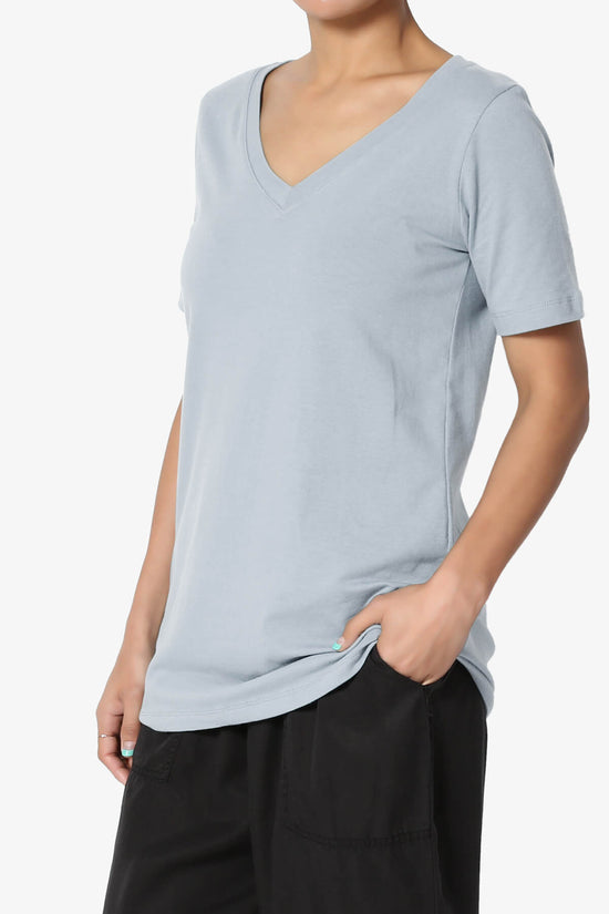 Elora V-Neck Short Sleeve T-Shirt ASH BLUE_3