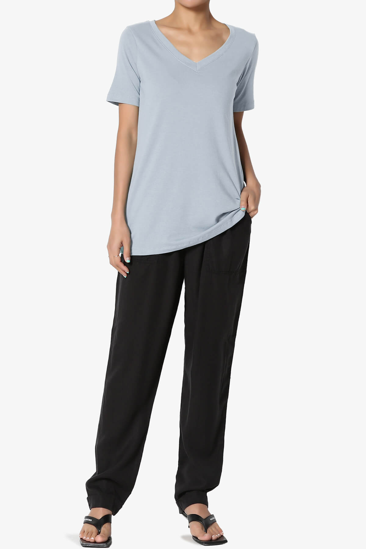 Elora V-Neck Short Sleeve T-Shirt ASH BLUE_6