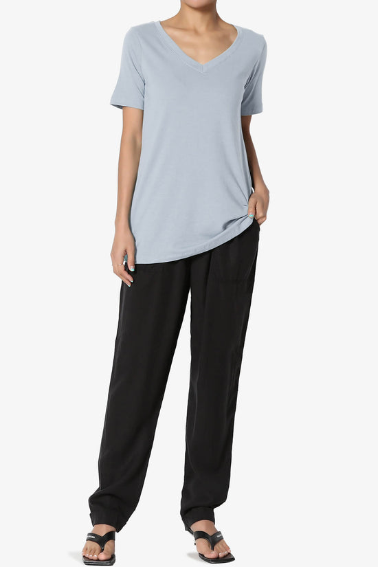Elora V-Neck Short Sleeve T-Shirt ASH BLUE_6
