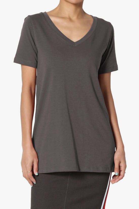 Elora V-Neck Short Sleeve T-Shirt ASH GREY_1