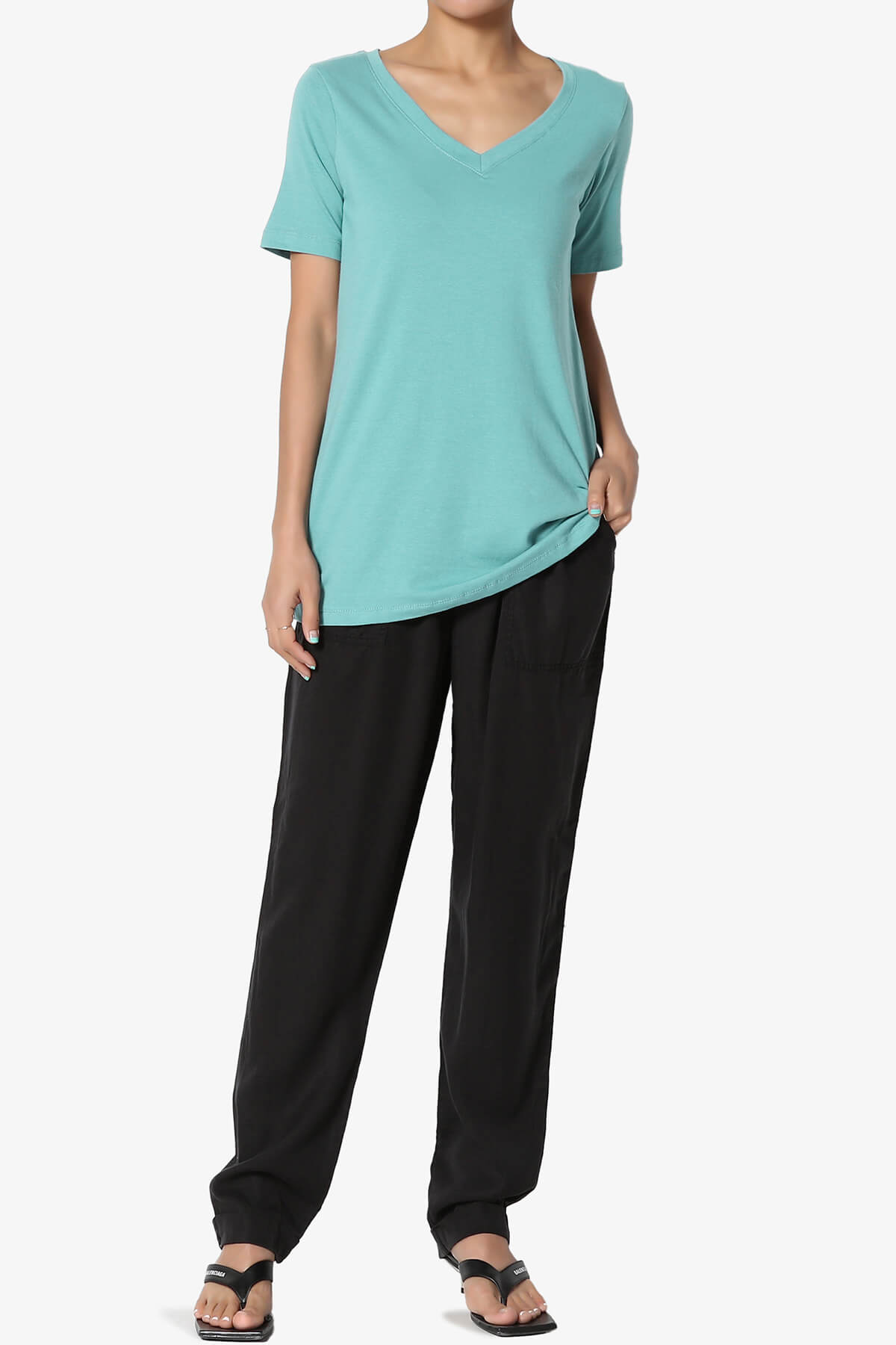 Elora V-Neck Short Sleeve T-Shirt ASH MINT_6