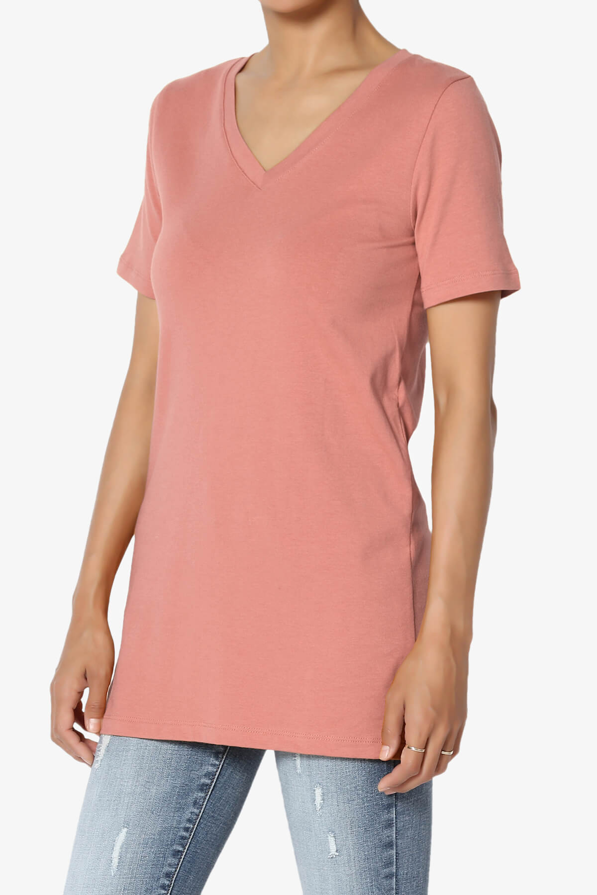 Elora V-Neck Short Sleeve T-Shirt ASH ROSE_3