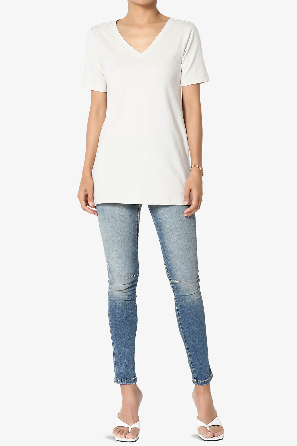 Elora V-Neck Short Sleeve T-Shirt BONE_6