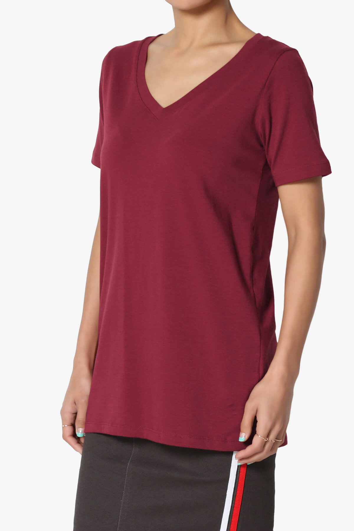 Elora V-Neck Short Sleeve T-Shirt BURGUNDY_3