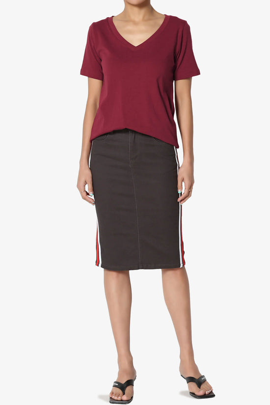Elora V-Neck Short Sleeve T-Shirt BURGUNDY_6