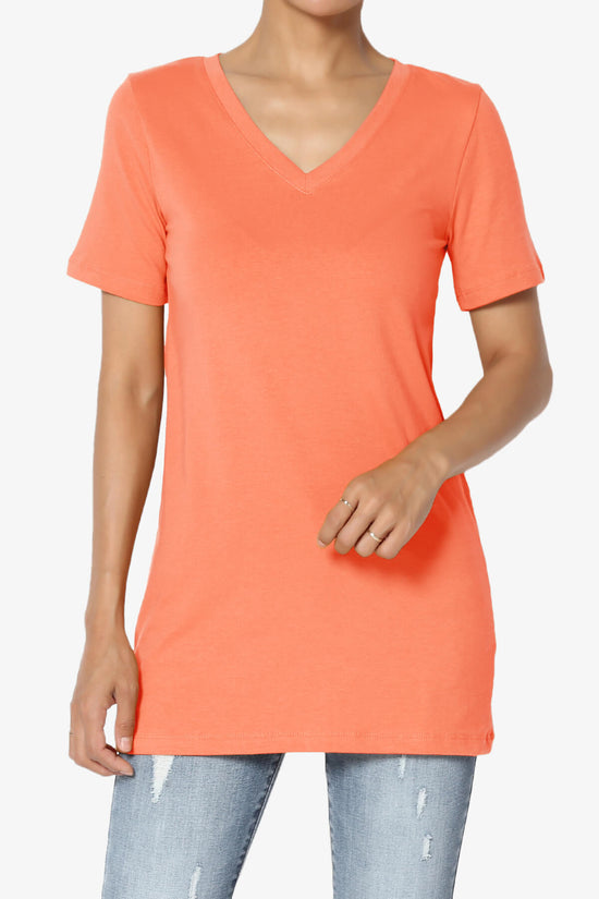 Elora V-Neck Short Sleeve T-Shirt CORAL_1