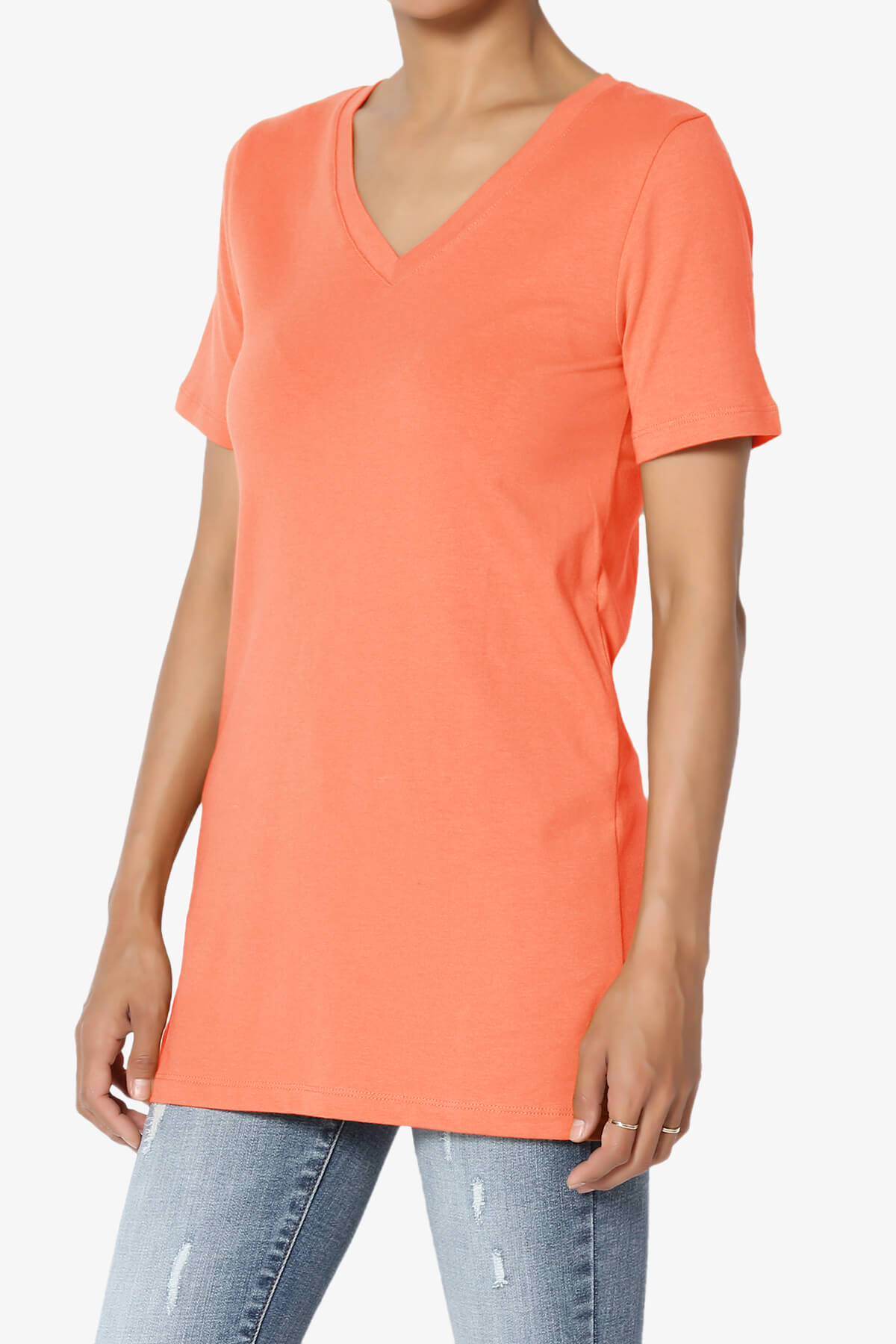 Elora V-Neck Short Sleeve T-Shirt CORAL_3
