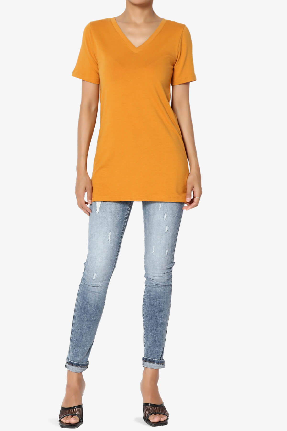 Elora V-Neck Short Sleeve T-Shirt D. MUSTARD_6
