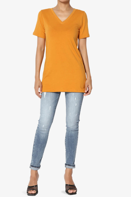 Elora V-Neck Short Sleeve T-Shirt D. MUSTARD_6