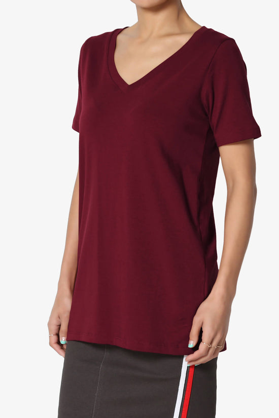 Elora V-Neck Short Sleeve T-Shirt DARK BURGUNDY_3