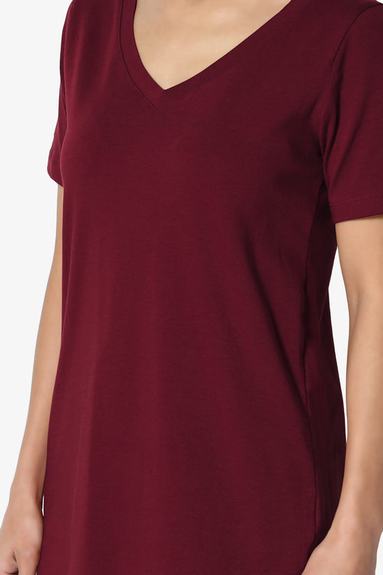Elora V-Neck Short Sleeve T-Shirt DARK BURGUNDY_5