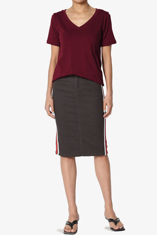 Elora V-Neck Short Sleeve T-Shirt DARK BURGUNDY_6
