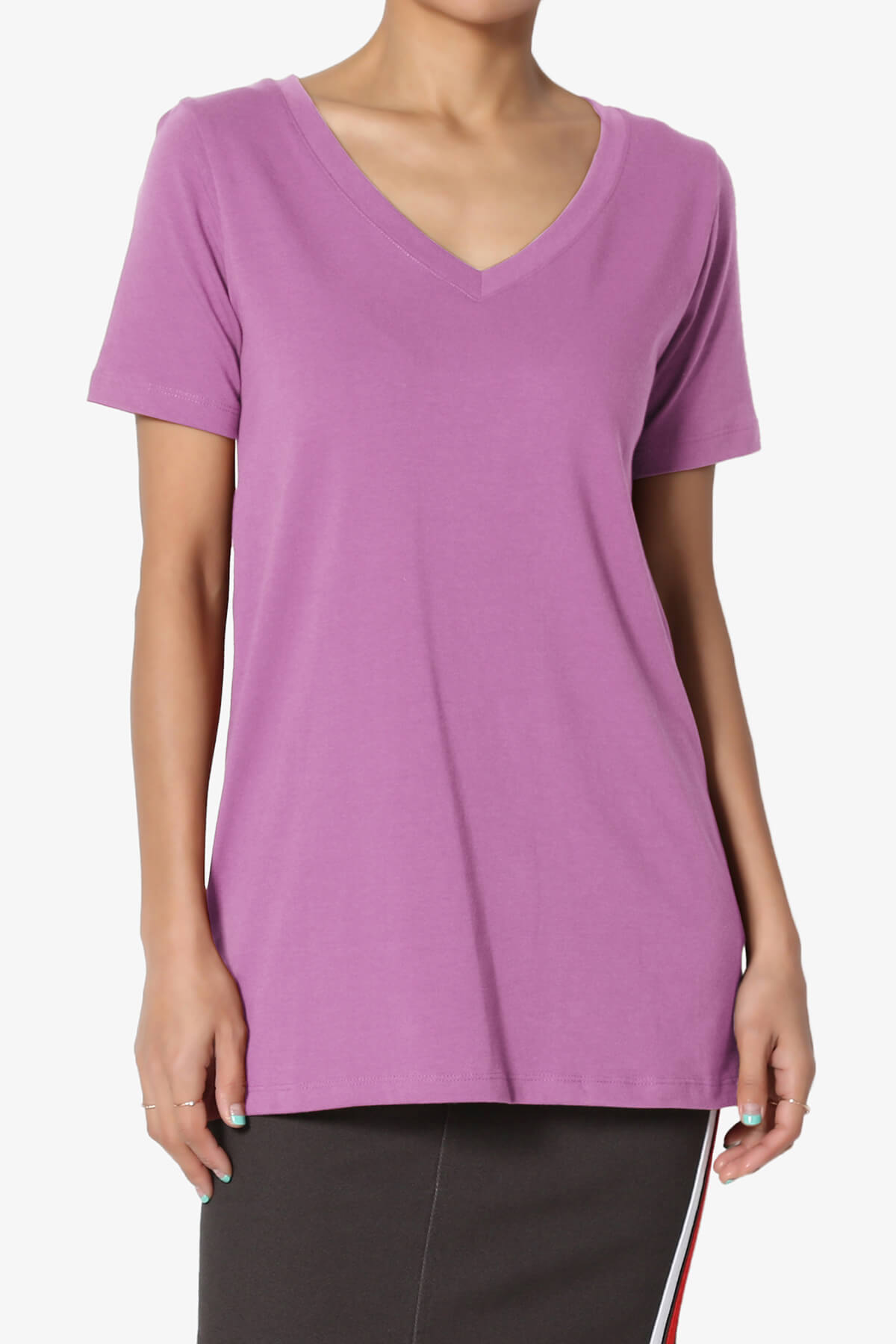 Elora V-Neck Short Sleeve T-Shirt DARK MAUVE_1