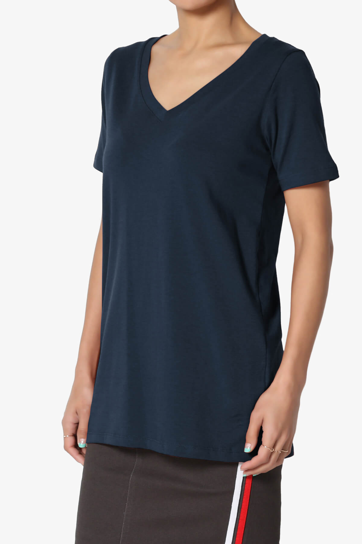 Elora V-Neck Short Sleeve T-Shirt DARK NAVY_3