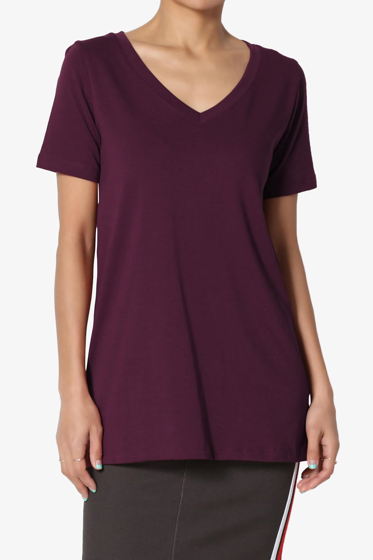 Elora V-Neck Short Sleeve T-Shirt DARK PLUM_1