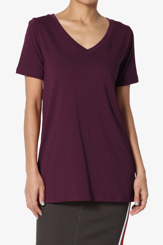 Elora V-Neck Short Sleeve T-Shirt DARK PLUM_1