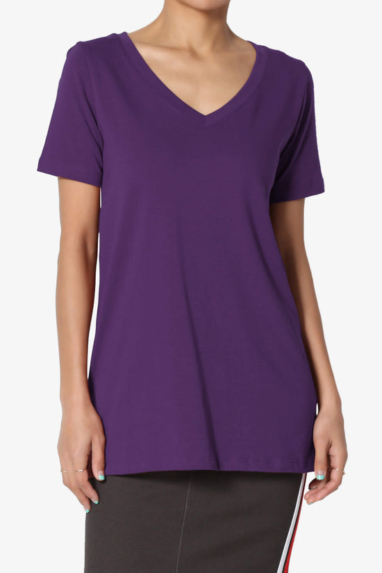 Elora V-Neck Short Sleeve T-Shirt DARK PURPLE_1