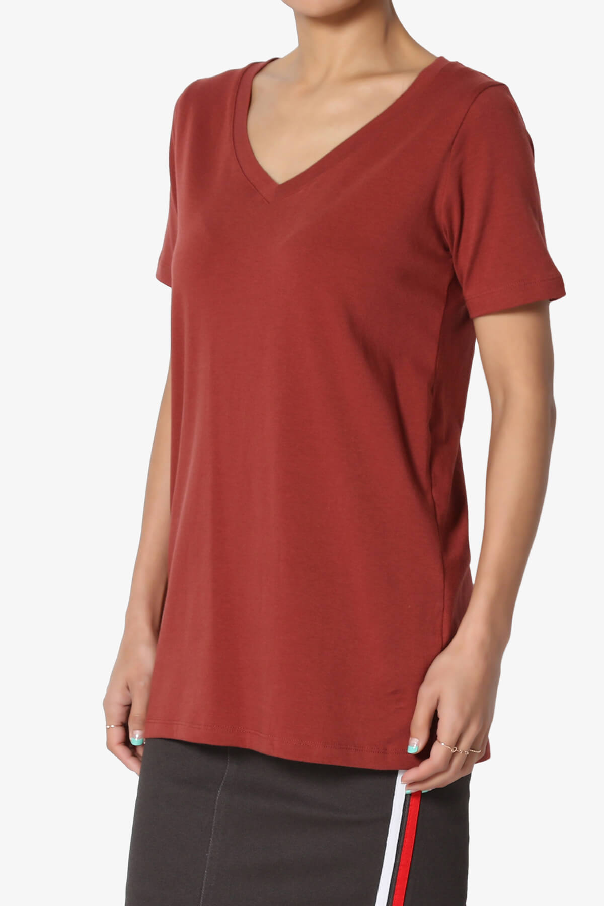 Elora V-Neck Short Sleeve T-Shirt DARK RUST_3