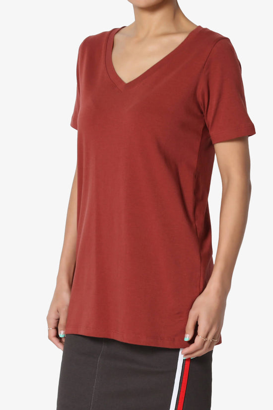 Elora V-Neck Short Sleeve T-Shirt DARK RUST_3