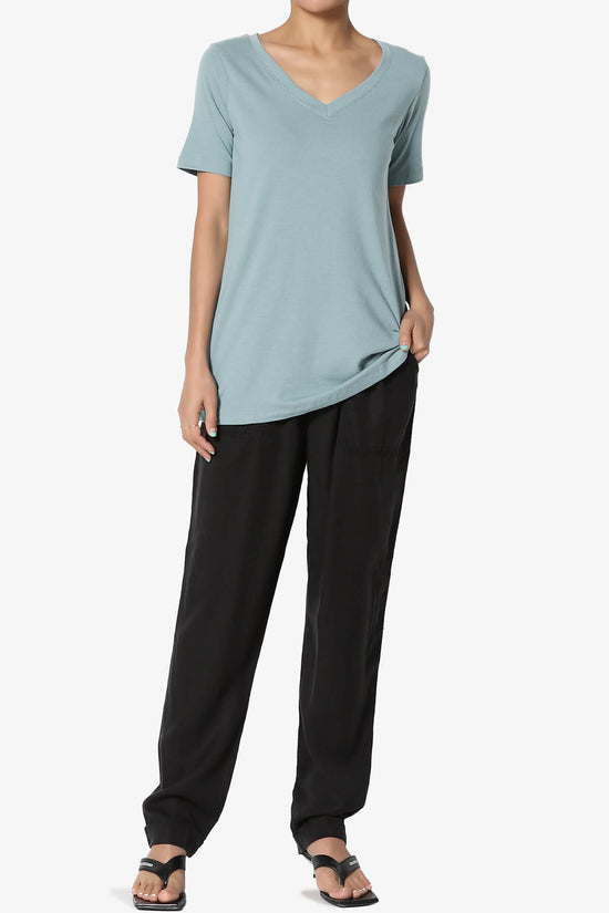 Elora V-Neck Short Sleeve T-Shirt DUSTY BLUE_6