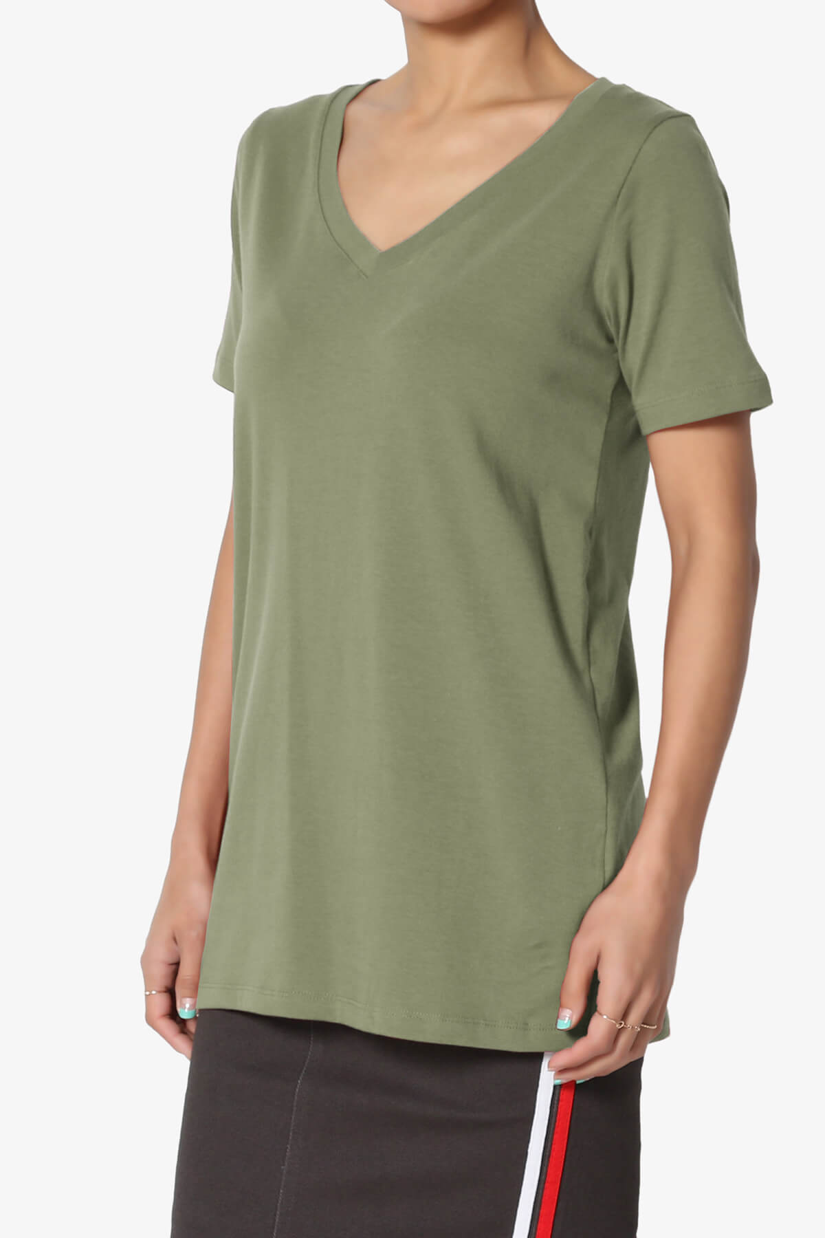 Elora V-Neck Short Sleeve T-Shirt DUSTY OLIVE_3