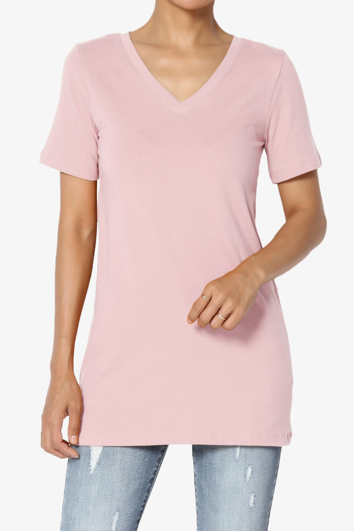 Elora V-Neck Short Sleeve T-Shirt DUSTY PINK_1