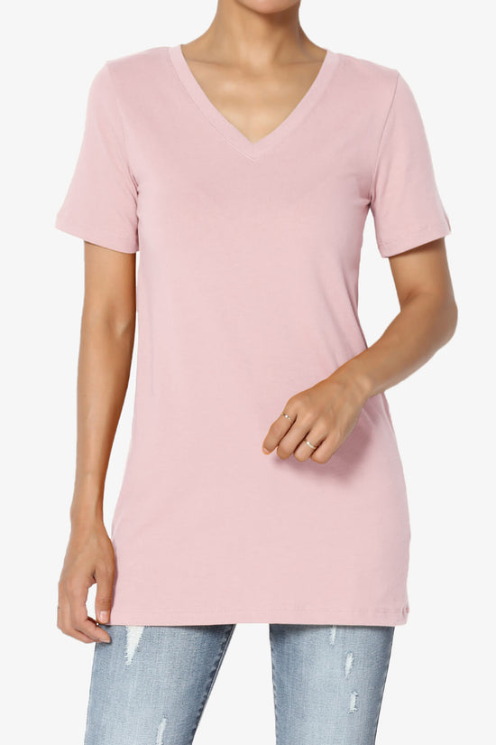 Elora V-Neck Short Sleeve T-Shirt DUSTY PINK_1