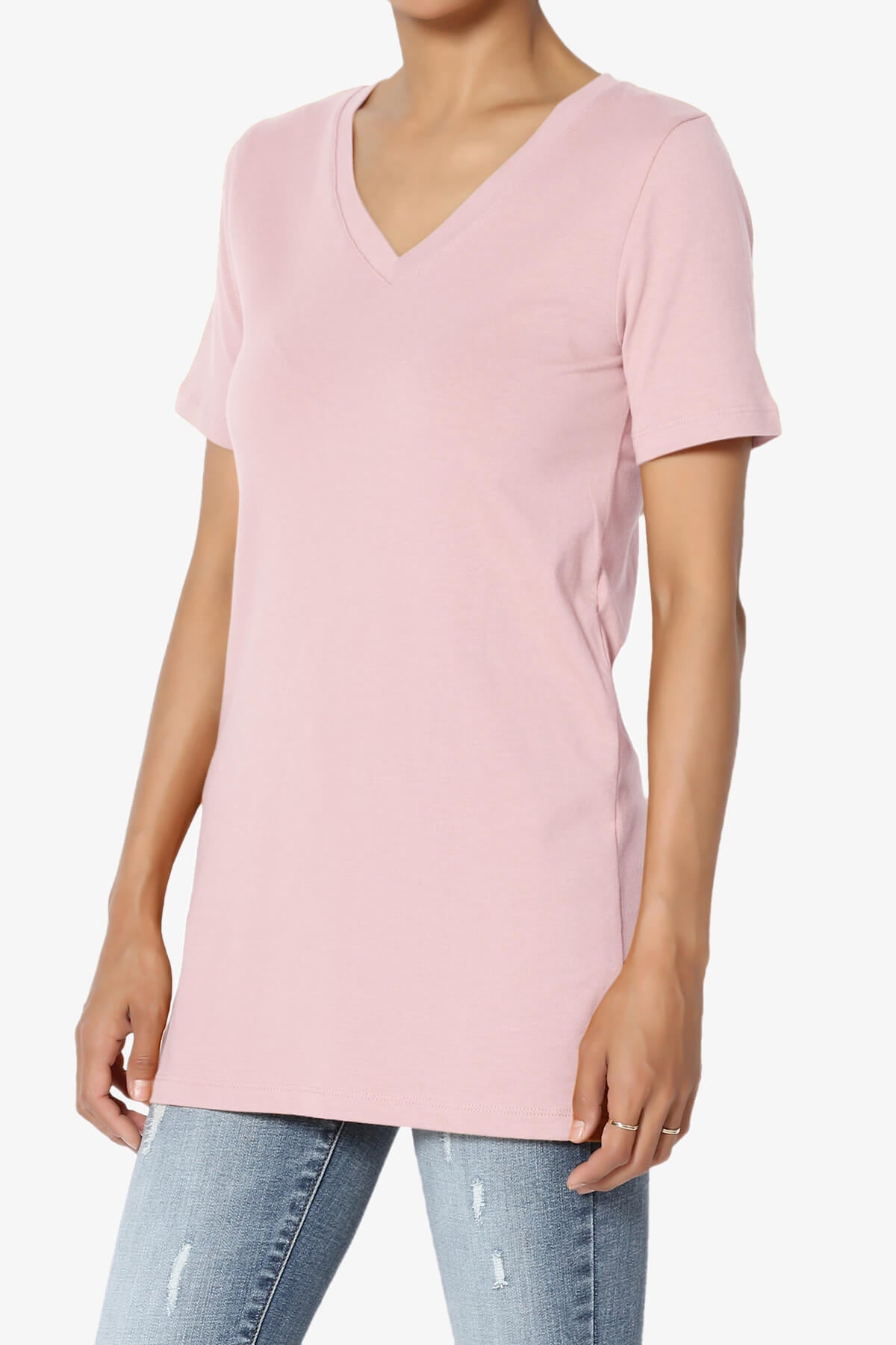 Elora V-Neck Short Sleeve T-Shirt DUSTY PINK_3