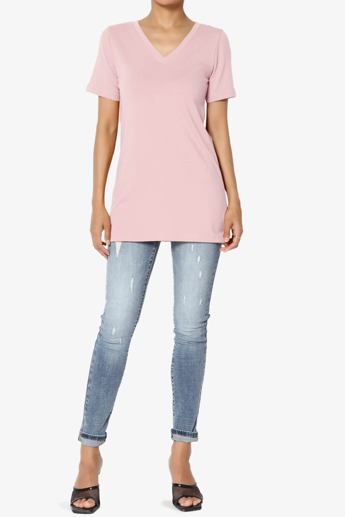 Elora V-Neck Short Sleeve T-Shirt DUSTY PINK_6