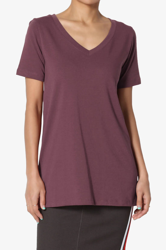 Elora V-Neck Short Sleeve T-Shirt DUSTY PLUM_1