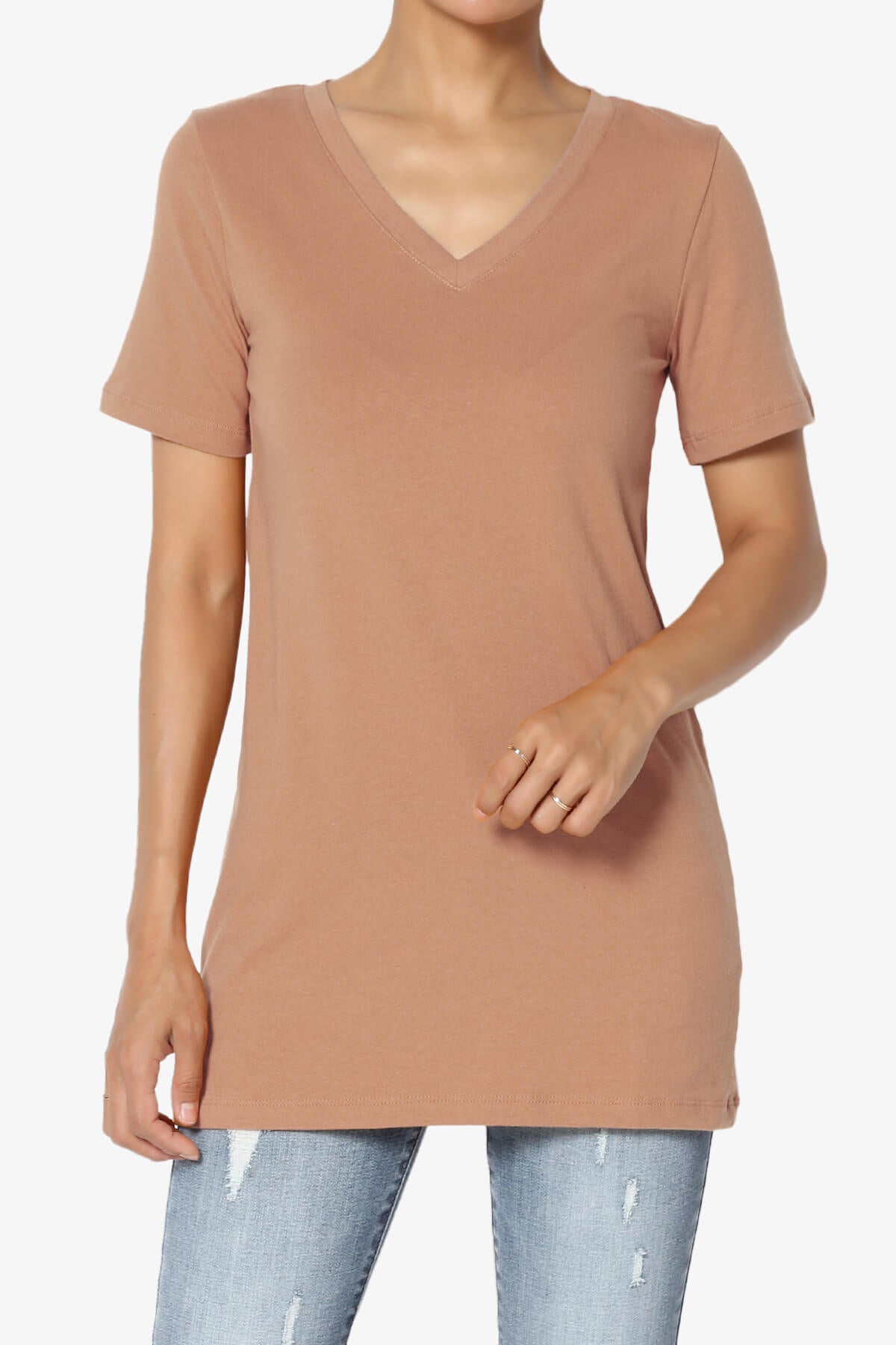 Elora V-Neck Short Sleeve T-Shirt EGG SHELL_1