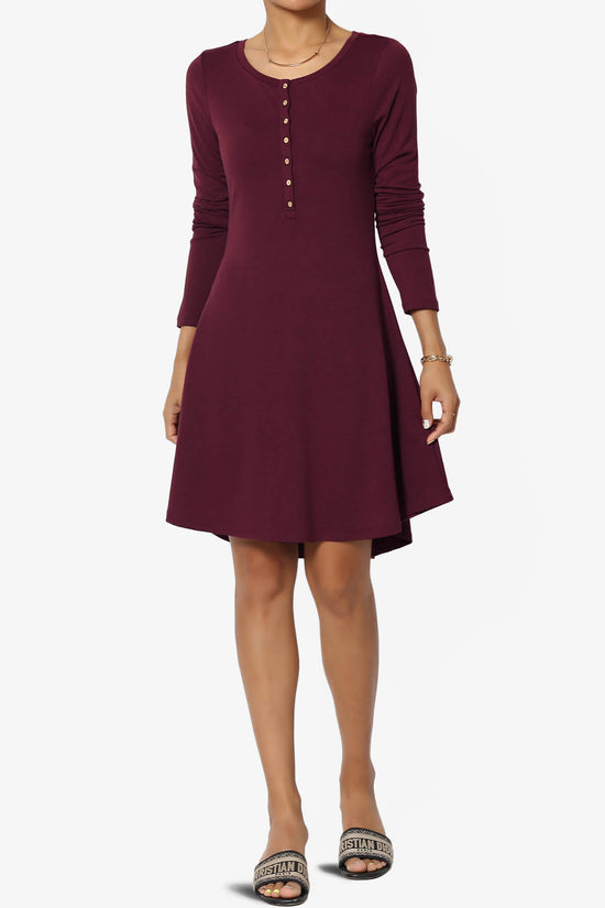 Elysia Long Sleeve Fit & Flare Jersey Dress DARK BURGUNDY_1