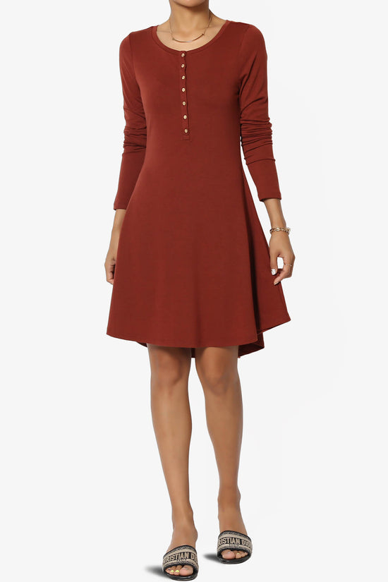 Elysia Long Sleeve Fit & Flare Jersey Dress DARK RUST_1