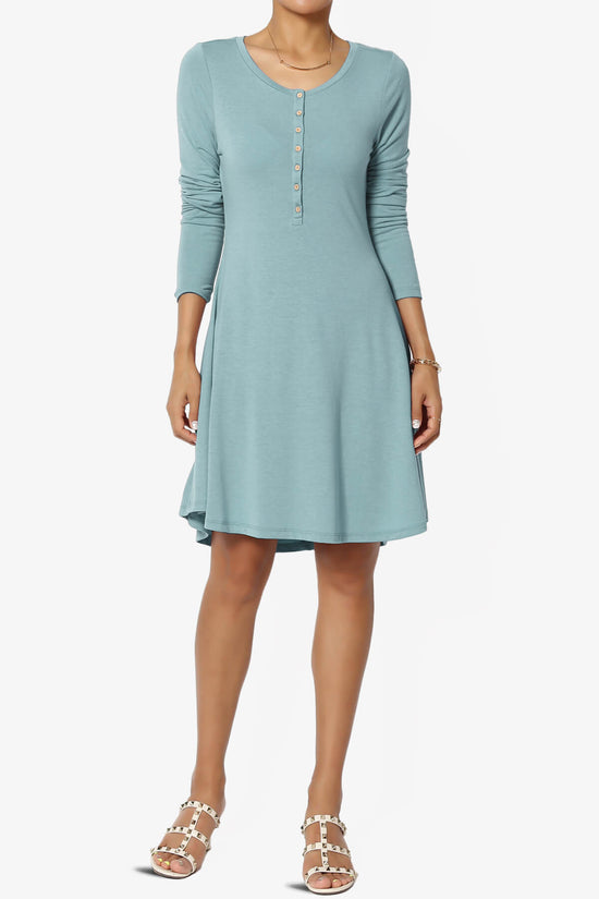 Elysia Long Sleeve Fit & Flare Jersey Dress DUSTY BLUE_1