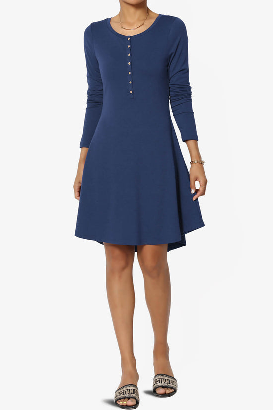 Elysia Long Sleeve Fit & Flare Jersey Dress LIGHT NAVY_1
