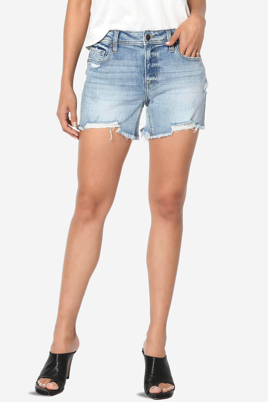 Riley Mid Rise Thigh Denim Shorts Medium