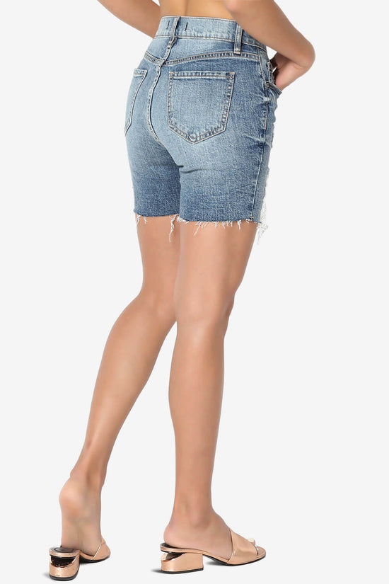Kailey High Rise Mid Thigh Denim Shorts in MD