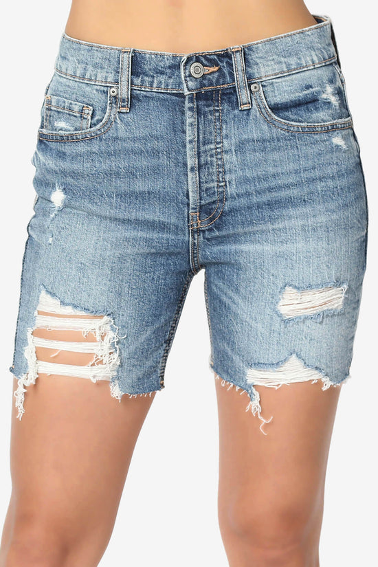 Kailey High Rise Mid Thigh Denim Shorts in MD