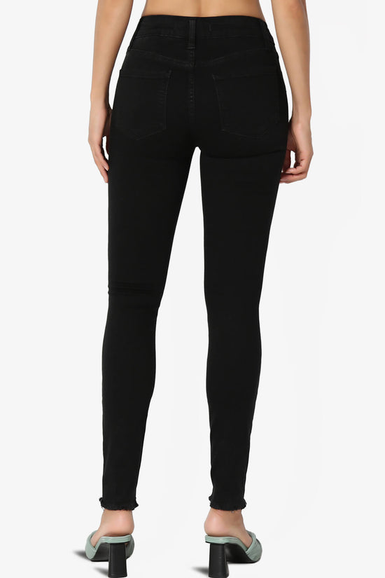 Clara Slashed Knee High Rise Crop Skinny Jeans in JET Black BLACK_2